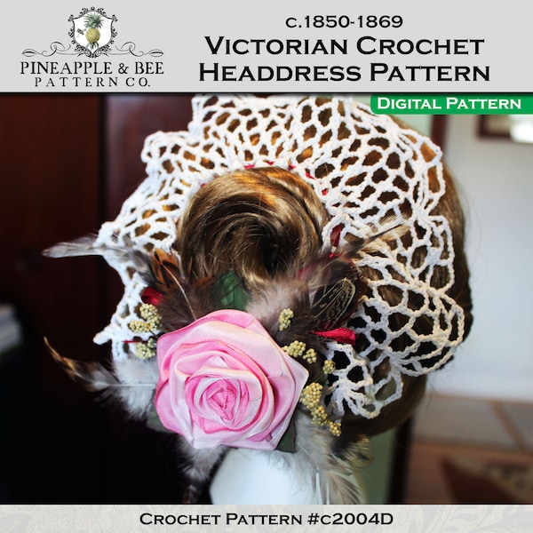 Victorian / Civil War Crochet Headdress Digital PDF Pattern, 19th Century Crochet Hair Accessory Pattern