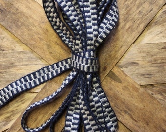 Handwoven Tape, Navy Blue and Grey, 18th Century Reproduction Tape, By the Yard