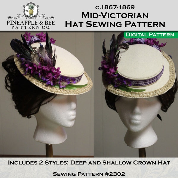 Chapeau victorien de la fin des années 1860, modèle de couture PDF NUMÉRIQUE / modèle de chapeau historique du XIXe siècle, c. 1867-1869