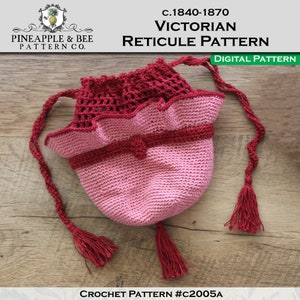 Victorian / Civil War Reticule DIGITAL PDF Crochet Pattern, Victorian Drawstring Purse, c. 1840-1870