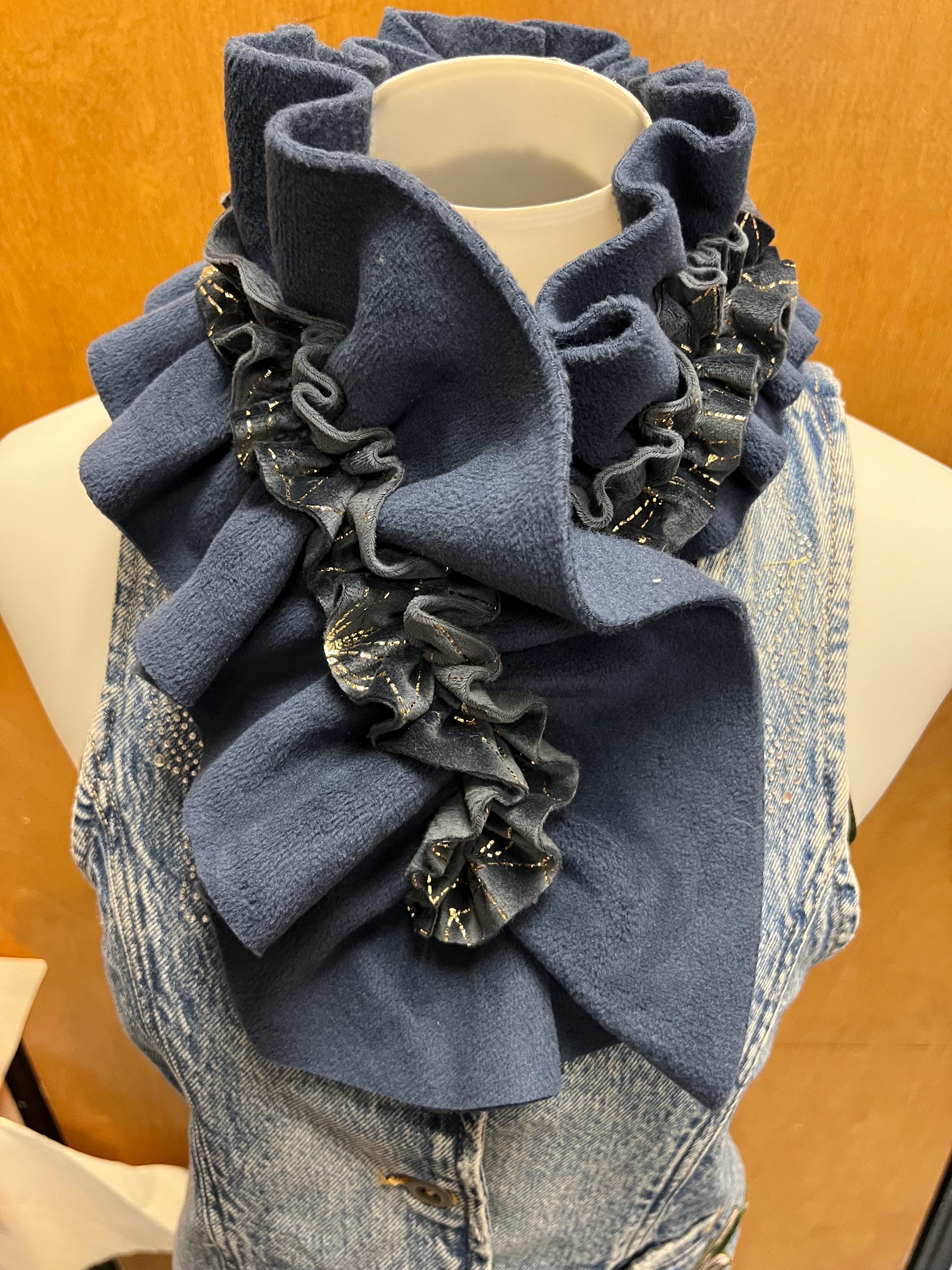 Short Front Ruffle Collar Fleece Ruffle Collar - Blue and Gold - Etsy
