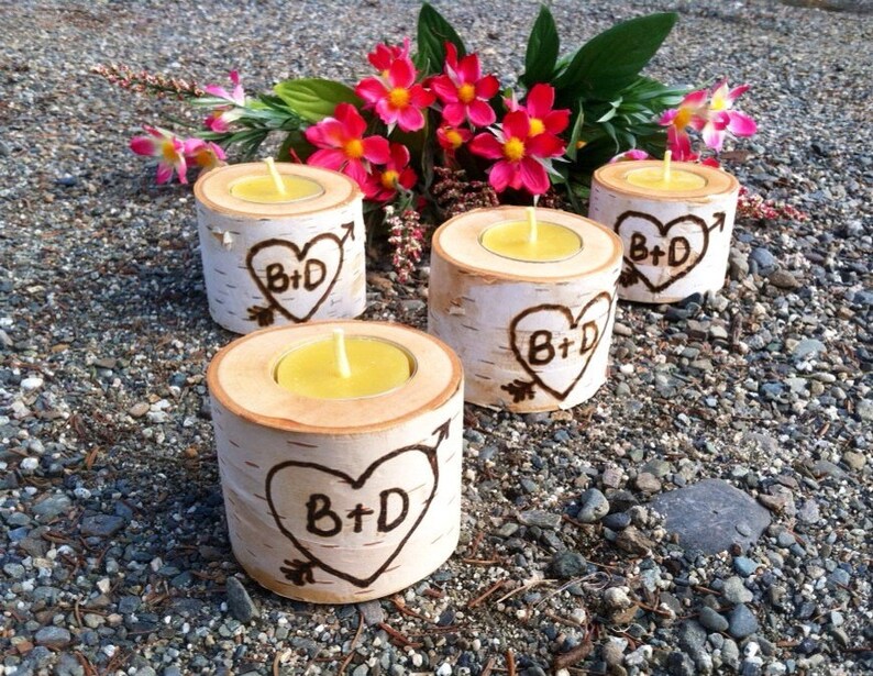 Set of 10 Personalized White Birch Tea Light Candle Holders Etsy