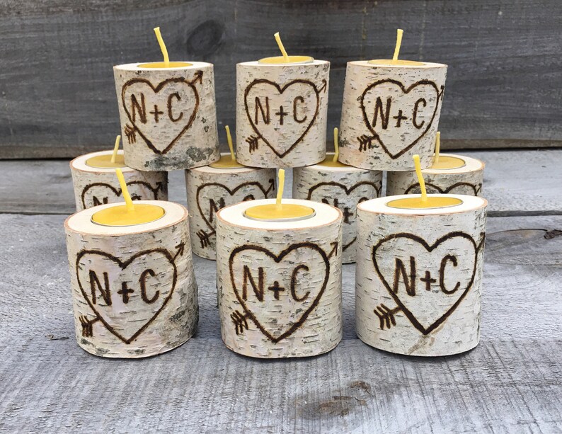 Set of 10 Personalized White Birch Tea Light Candle Holders Etsy
