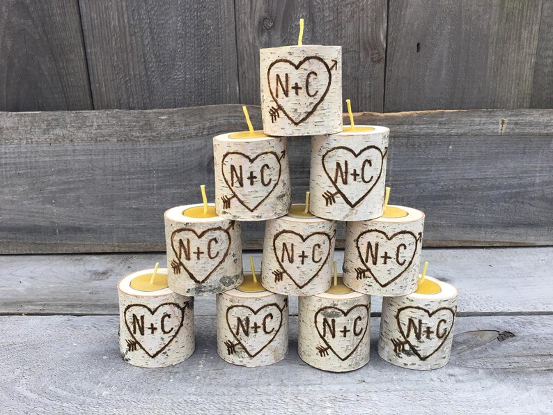 Set of 10 Personalized White Birch Tea Light Candle Holders Etsy