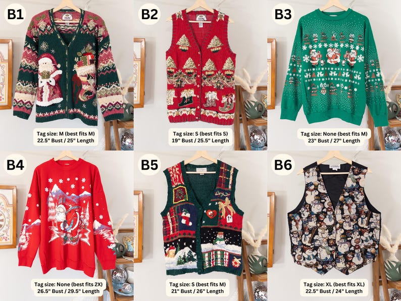 Vintage Christmas Sweater Embroidered Ugly Christmas Vest Tacky Christmas Party Reindeer Snowman Penguin Santa Claus Gingerbread Embroidery image 3