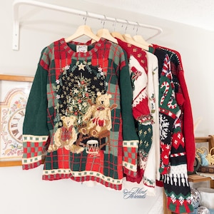 Vintage Christmas Sweater Embroidered Ugly Christmas Vest Tacky Christmas Party Reindeer Snowman Penguin Santa Claus Gingerbread Embroidery image 1