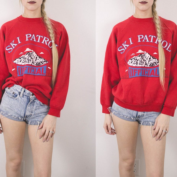 Vintage Ski Patrol Official Sweatshirt / Skiing Athletic Hipster Grunge 80s Crew Neck Pullover Long Sleeve Retro Graphic Sweatshirt S49