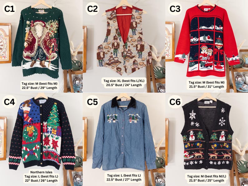 Vintage Christmas Sweater Embroidered Ugly Christmas Vest Tacky Christmas Party Reindeer Snowman Penguin Santa Claus Gingerbread Embroidery image 4