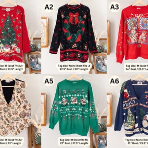 Vintage Christmas Sweater Embroidered Ugly Christmas Vest Tacky Christmas Party Reindeer Snowman Penguin Santa Claus Gingerbread Embroidery image 2