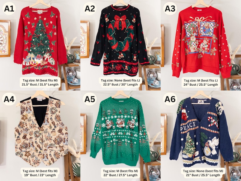 Vintage Christmas Sweater Embroidered Ugly Christmas Vest Tacky Christmas Party Reindeer Snowman Penguin Santa Claus Gingerbread Embroidery image 2