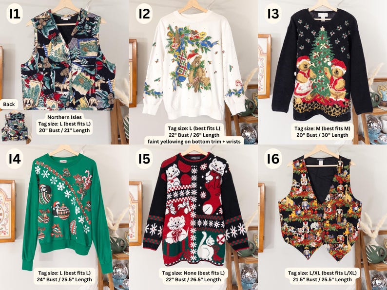 Vintage Christmas Sweater Embroidered Ugly Christmas Vest Tacky Christmas Party Reindeer Snowman Penguin Santa Claus Gingerbread Embroidery image 10