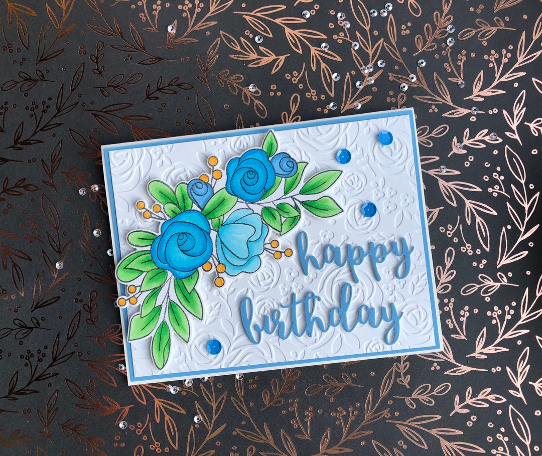 Handmade Cards - Blue Floral Birthday Card - Etsy