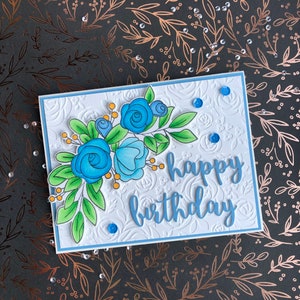 Cartes faites à la main - Carte d’anniversaire Floral Bleu