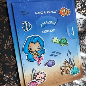 Carte interactive faite à la main - Mermaid Reveal Wheel Birthday Card