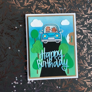 Tarjeta interactiva hecha a mano - Blue Car Reveal Wheel Birthday Card