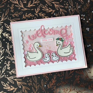 Interactive faite à la main - Welcome Pink Swan Shaker Card