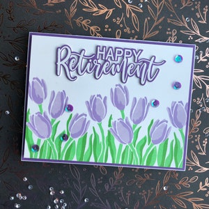 Carte faite à la main - Carte de vœux de retraite Tulipe pourpre