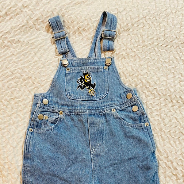 Vintage Arizona Sun Devils Baby Overalls, Size 18mo, Mighty-Mac Sports Light Wash Denim, Full Cut Tapers to Ankles, Arizona State University