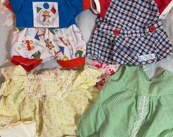 Vintage Cabbage Patch Kids Clothing Bundle, 8 Piece CPK Clothing Bundle, 2 Rompers, Plaid Dress, Yellow Rosebud Dress, Socks,Shoes,Free Ship