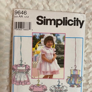 Vintage Simplicity 9646 Classic Little Girl&#39;s Dress With Smocked Pinafore,Sunsuit With Matching Bloomers, Sizes AA (1-2), BB (2,3,4),