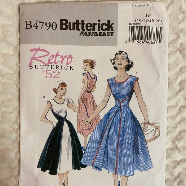 Butterick B4790 Retro 1952 Dress Pattern, Size FF (16-22), Misses Wrap Dress With Cap Sleeves and Fit and Flare Styling, Fast and Easy