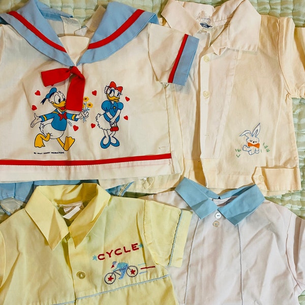 Vintage Mystery Bundle Newborn Boy Shirts and Bloomer Sets, Sets of 5, 1950-1980s, Newborn-6 month Sizes, FREE shipping