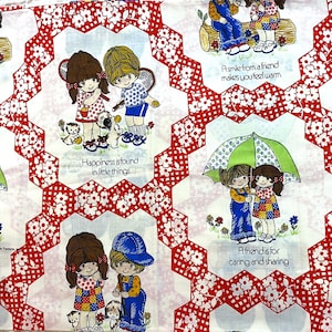 Vintage Gentle Treasures Pillowcase Red and White Patchwork Pillowcase, Standard Size, Rare 1970's Bibb Retro Design, FREE  Shipping