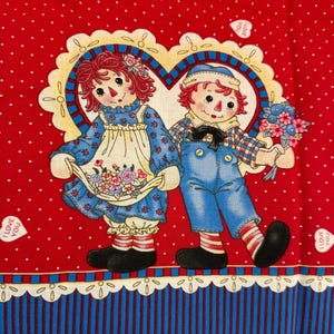 Vintage Daisy Kingdom "Raggedy Ann Hearts and Flowers Border" Double Border Fabric, I Love You Hearts, 1980s, By the Yard, FREE Shipping