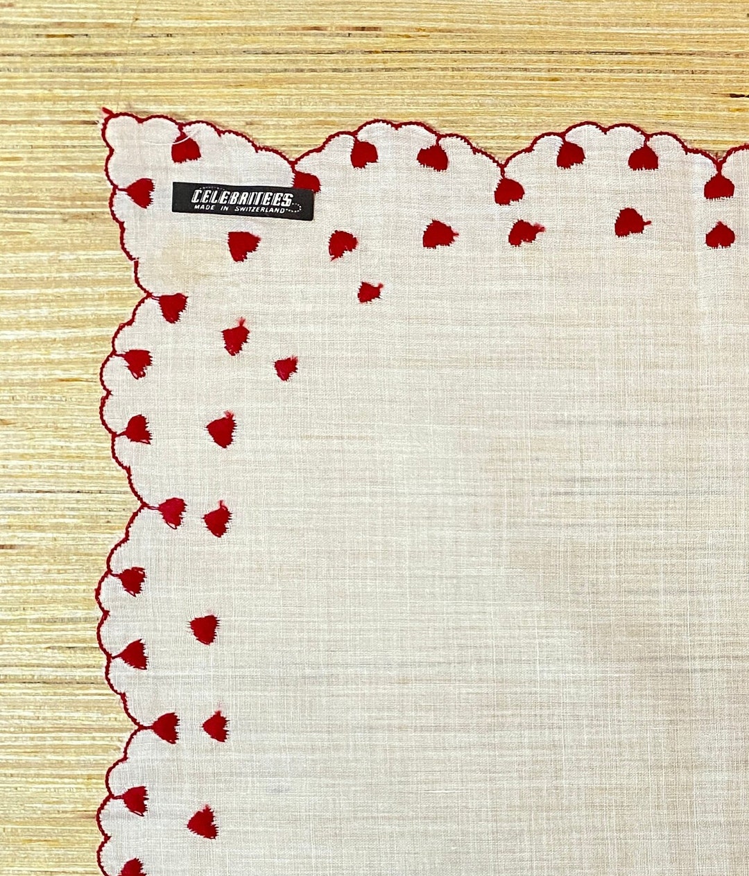 NWT Vintage Valentine Heart Embroidered Handkerchief, celebrities Hankie From the 1950s, Made in