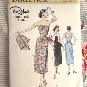 Butterick B6923, retro Butterick-jurk in sarongstijl jaren 50 met bolero, maat A5, 6-14, nieuw/fabrieksgevouwen, GRATIS verzending