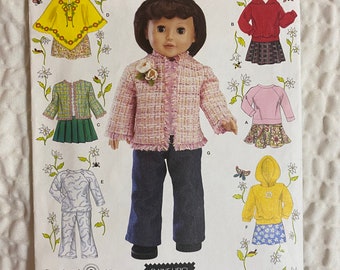 Simplicity 4297, 18in Doll Clothing Pattern, Elaine Heigl Designs, Pants, Jacket, 3 Skirt Designs, Poncho, Hoodie, T-Shirt, PJs