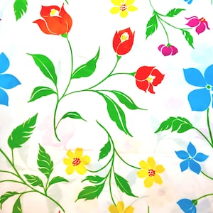 Vintage Cannon Tulip and Daisy Print Sheets, Twin Flat and Fitted Set, Cannon Royal Family, Red-Blue-Yellow Flowers, 1970s, Made in USA