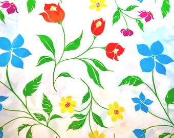 Vintage Cannon Tulip and Daisy Print Sheets, Twin Flat and Fitted Set, Cannon Royal Family, Red-Blue-Yellow Flowers, 1970s, Made in USA