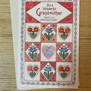 Tarjeta de felicitación de San Valentín vintage con diseño de edredón para abuela, 1978, diseño de patrón acolchado en relieve American Greetings, 6 x 9 pulgadas, con sobre