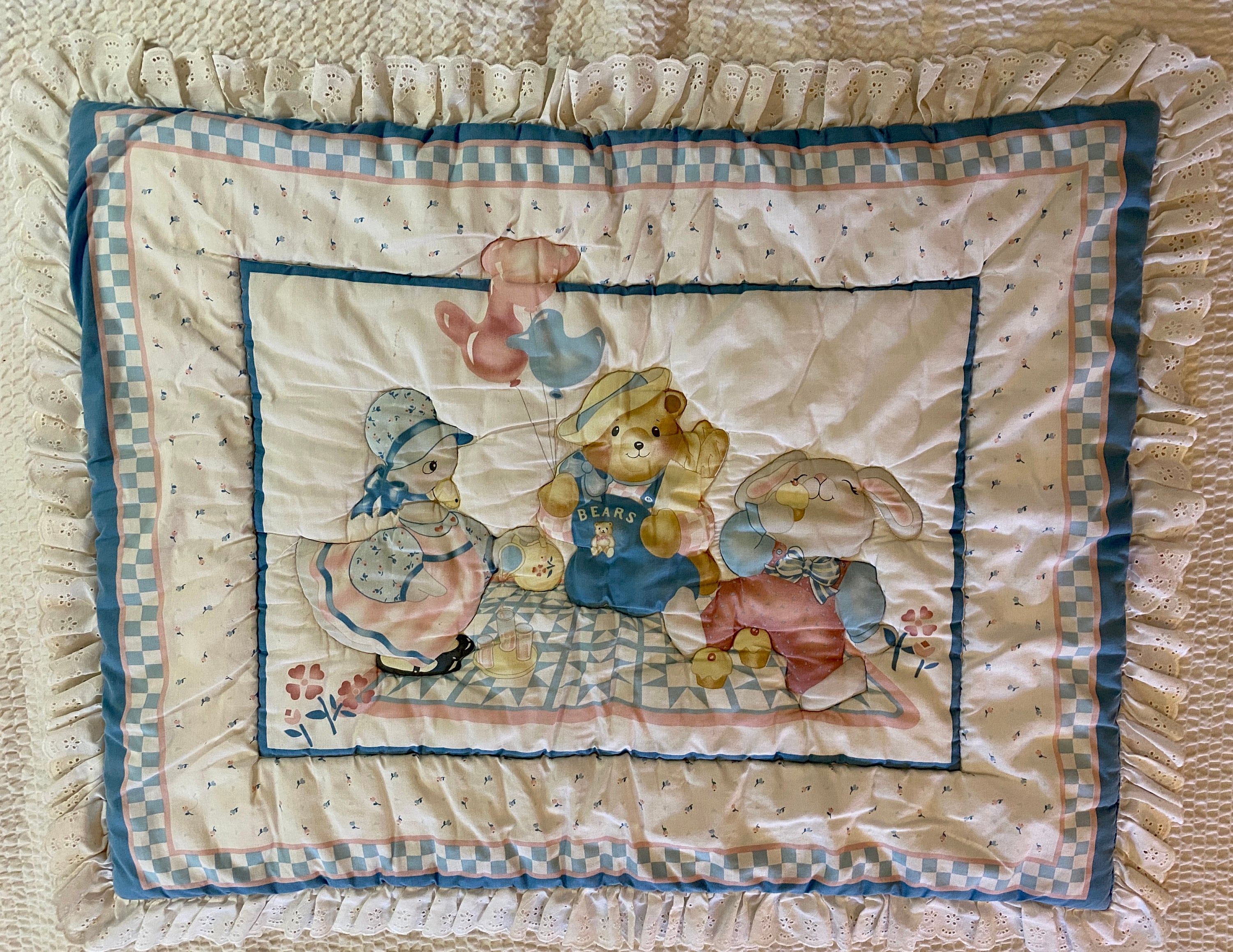 Vintage Red Calliope Country Baby Comforter, 1993, 36in X 47in