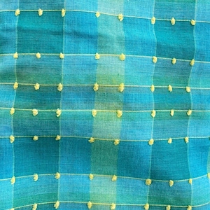 Vintage Semi-Sheer Blue and Yellow Plaid Dot Tufted Fabric, 2.333yds x 34in Wide, 1950s Dress or Blouse Fabric, Cotton Voile, FREE Shipping