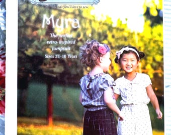 Violette Field Threads "Myra" Pattern, Retro Inspired Jumpsuit, Pin Tuck Details, Wide Legs, Tie Front, Girls Sizes 2T-10 Years, Ships FREE