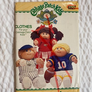 Butterick 6827, Cabbage Patch Kids, Baseball Uniform, Football Uniform, Cheerleader Uniform, PomPom Instructions, Decal Sheet, 1984, Uncut