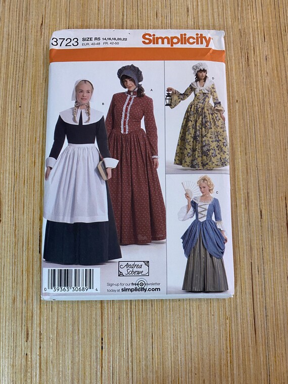 Simplicity 3723 Size R5 14 22 Early American Pioneer Dress Pilgrim Costume Colonial Dresses Andrea Schewe Free Shipping Etsy UK