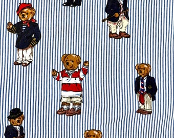 Ralph Lauren Polo Bear Bettlaken 1990s Blau Nadelstreifen doppeltes Flaches Bettlaken, 100% Baumwolle