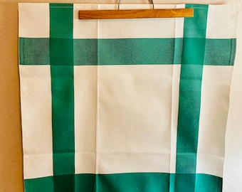 NOS*Vintage Frette Cotton Tea Towels, White with Wide Green Stripes, 2002, 21in x 23in, Made in Italy, Smooth Mid Weight Cotton Hand Towel