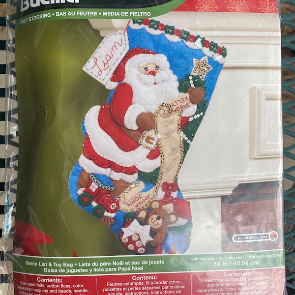 Bucilla Felt and Sequins Stocking Kit, Santa List & Toy Bag Stocking, New and Unopened, 2014