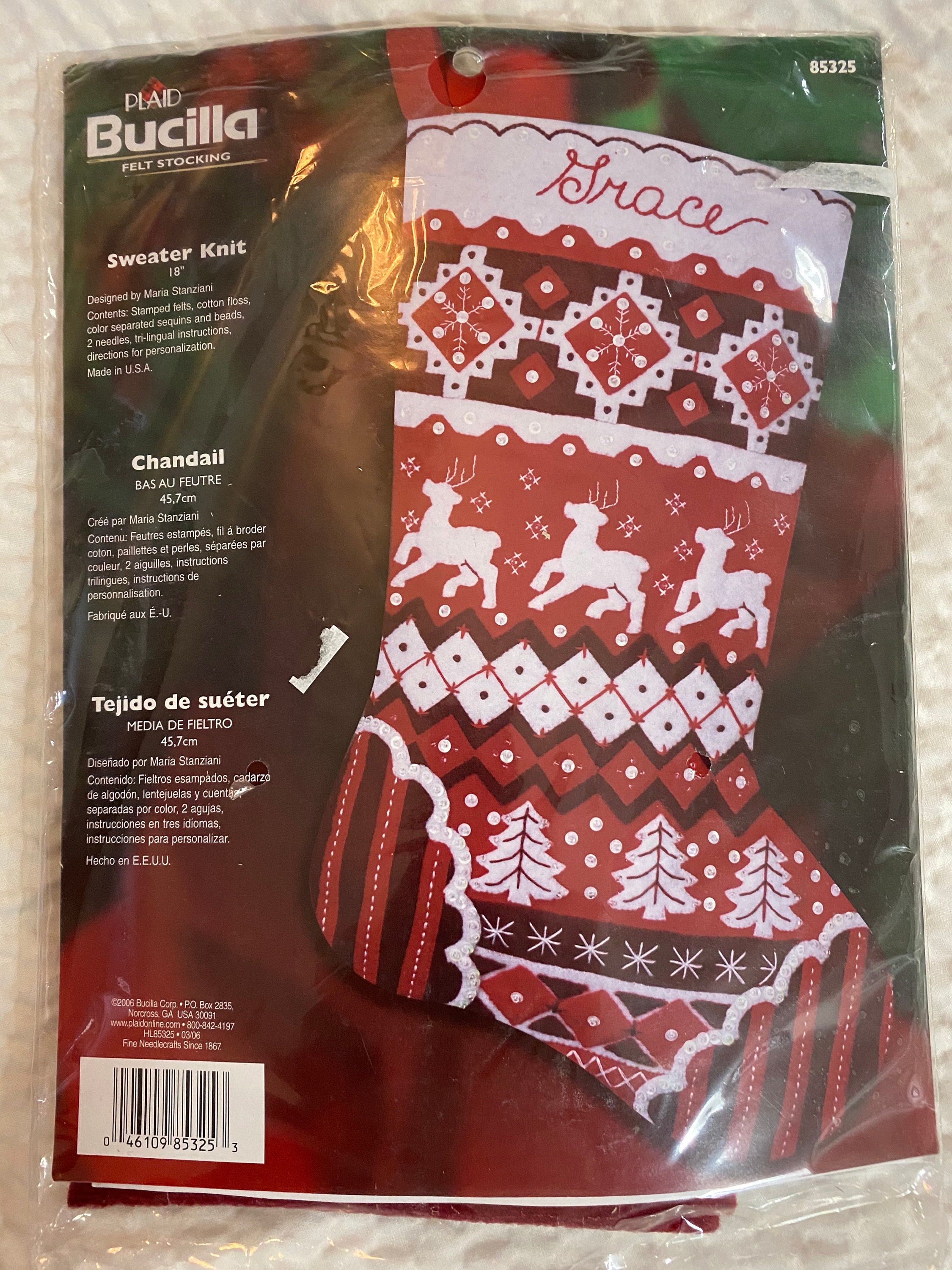Kit De Broderie Chaussette De Noël Bucilla En Feutre Motif Père Noël - 45.7cm, Avec Fil, Perles Et Instructions