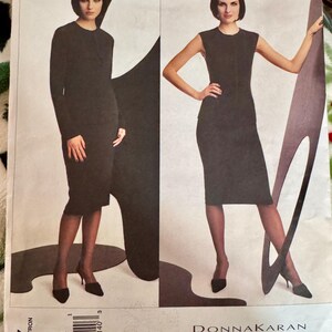 May include: A sewing pattern showing a woman in a dark dress. The pattern is for a Donna Karan New York design. The pattern number is 2767, with sizes 8, 10, and 12. The Vogue American Designer label is visible.