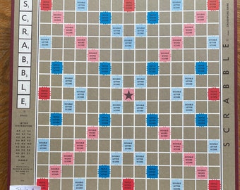 Vintage Scrabble Board, 14.25in x 14in, Original Style with Red Border, Game Board for Crafting, Replacement Scrabble Board