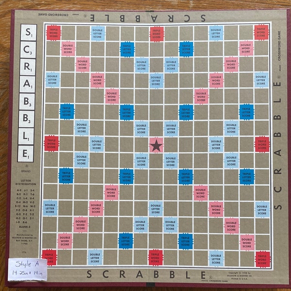 Vintage Scrabble Board, 14.25in x 14in, Original Style with Red Border, Game Board for Crafting, Replacement Scrabble Board