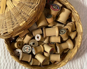 Vintage Wooden Spools, Set of 12, Various Sizes, With and Without Labels, Selected Randomly or Your Choice, Empty Wooden Spools for Crafting