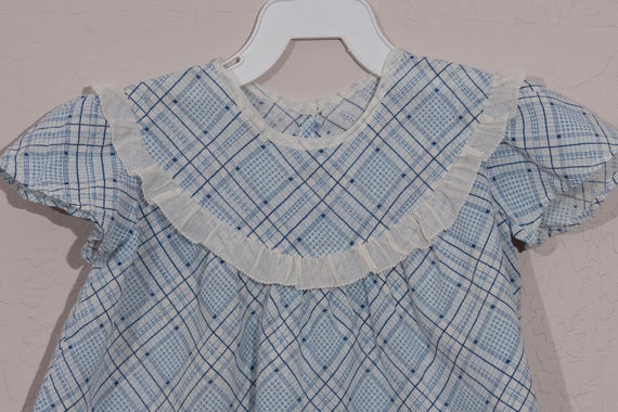 Vintage Blue Plaid Baby Dress, 1940's Handmade Ba… - image 2