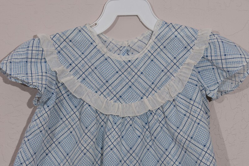 Vintage Blue Plaid Baby Dress, 1940's Handmade Baby Dress image 2