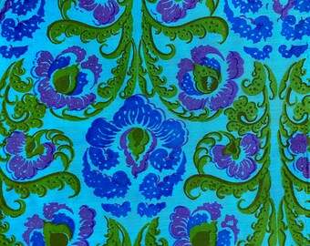 Vintage verde-viola_blu su blu pavone, 100% cotone, 2yd 34 pollici x 36 pollici di larghezza,